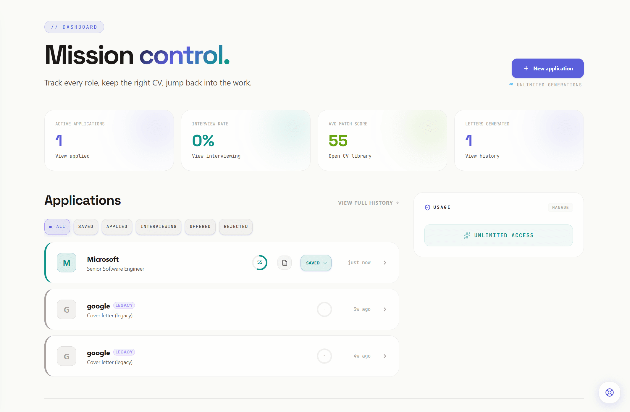 Track every role in one place. light mode